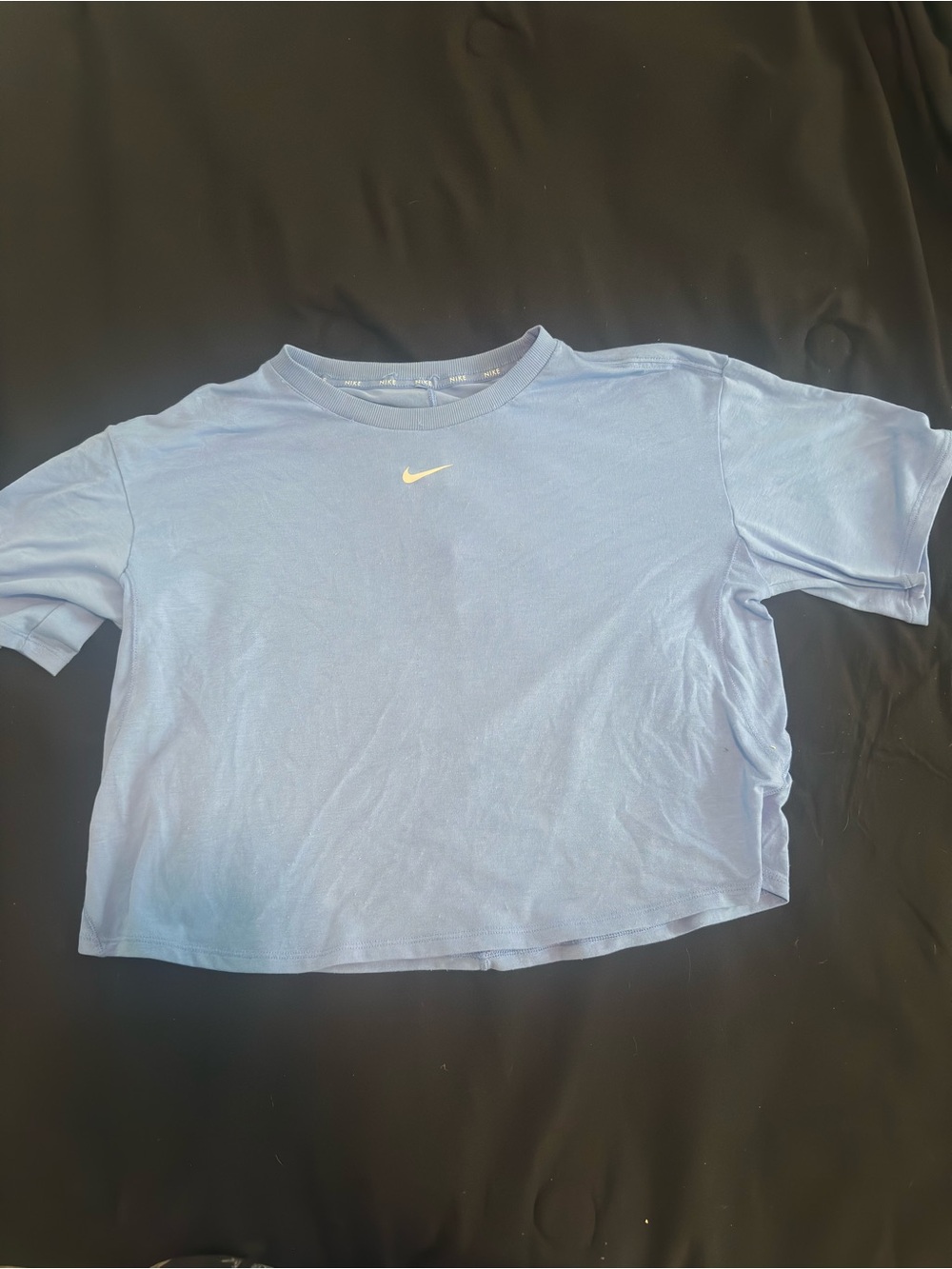 Nike Light Blue Cropped Tee with White Swoosh